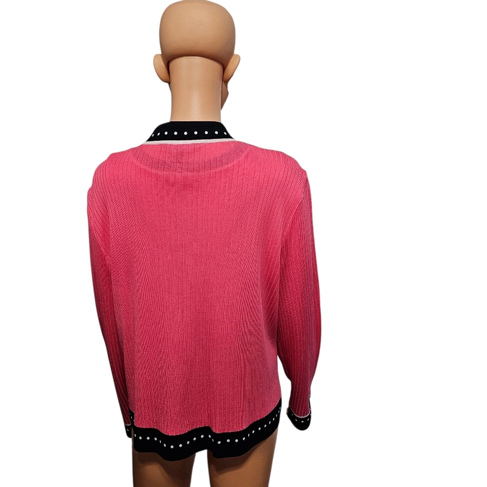 Ming Wang Two Piece Pink/Black Ribbed Knit Cardigan and Tank Dopamine Set M/L - Picture 5 of 10